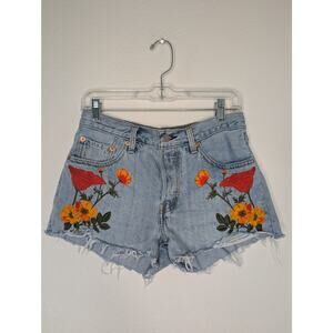 Levi's 501 Denim Cutoff Shorts Y2K Embroidered Poppy W27